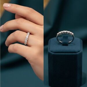 NWT Moissanite 7 Stone 3mm 0.1CT Each Eternity Band in White Gold Color Size 8.5